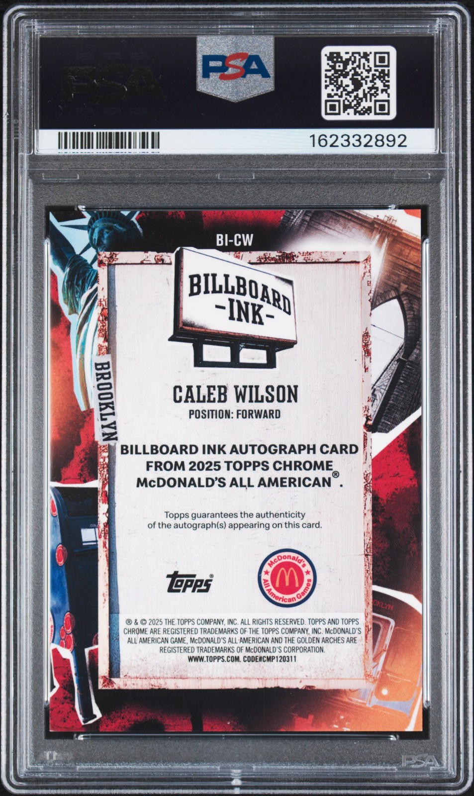 2025 TOPPS CHROME MCDONALD'S A/A GREEN REFRACTOR CALEB WILSON 06/99 PSA 9 AUTO view 2