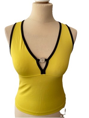 VERSACE INTENSIVE YELLOW BLACK TRIM V NECK ACTIVE WEAR TOP SIZE S