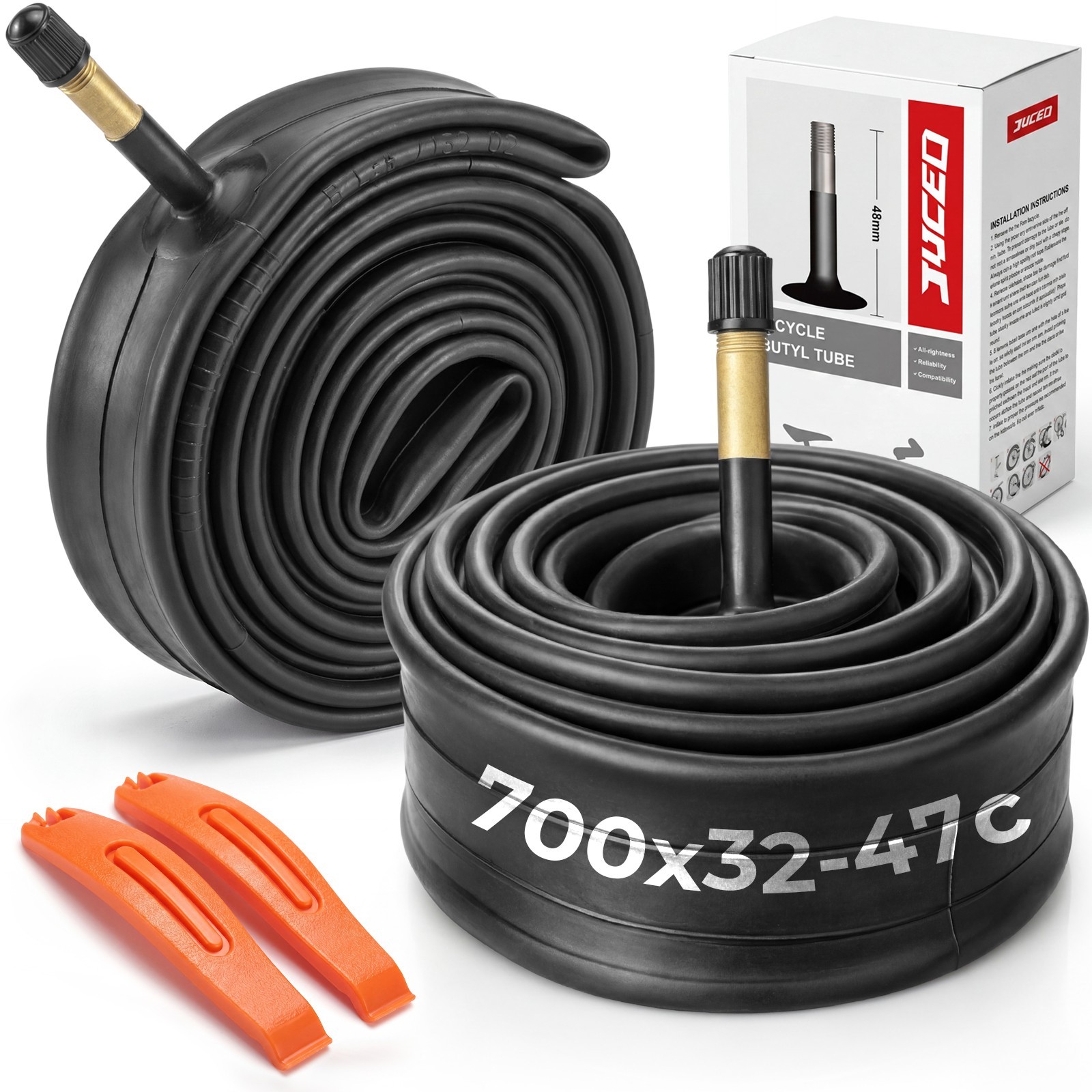 (New) 2PCS 700x32/35/38/40/43/45/47c Bike Tubes 48mm Schrader Valve AV48 Butyl Rubber (16.99 USD)