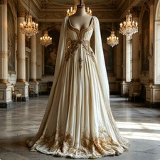 Vintage Simple Champagne A-Line Wedding Dresses Lace Appliques Cape Bridal Gowns