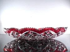 ANTIQUE XXL DOUBLE COLOR BOHEMIAN MOSER CRYSTAL CENTERPIECE CUT SIGN 37CM