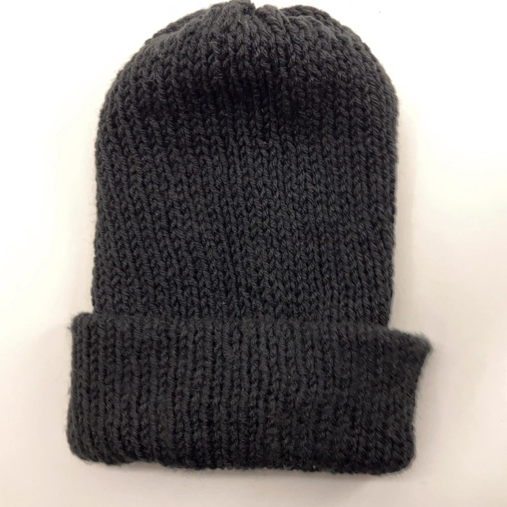 Thick Tall Black Winter Knit Cap Roll cuff