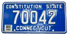 Connecticut 1984 License Plate ~ near MINT "70042"