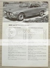 ALFA ROMEO 2600 SPRINT Car Sales Specification Leaflet Sept 1965-66