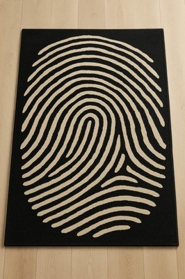 Hand Tufted Modern Area Rug 100% NZ Wool Fingerprint Design Black & Cream Organi