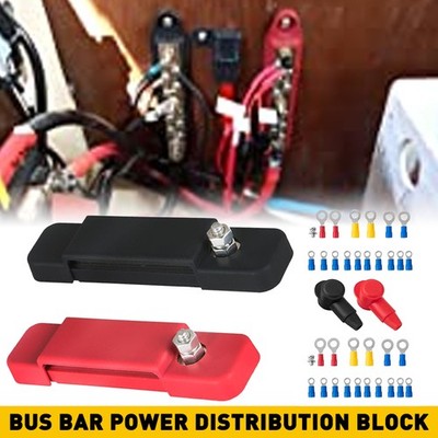 12 Point Busbar Bus Bar Power Distribution Block 180A 12V DC Black & Red Pair