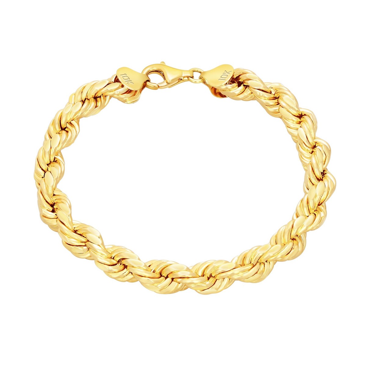 10K Yellow Gold 8mm Rope Diamond Cut Italian Chain Bracelet Mens