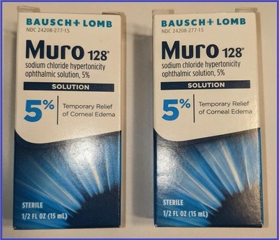 Lot of 2 Bausch + Lomb Muro 128 Solution 5% - 1/2 FL OZ  (15mL) - Exp: 10/2027