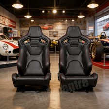 2x Universal Reclinable Bucket Seats Cars Pvc Adjustable Racing-seats-black