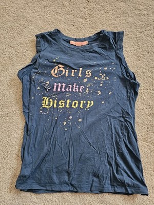 Rebellious One Women's Blue Girls Make History Graphic Tank Top Size S
