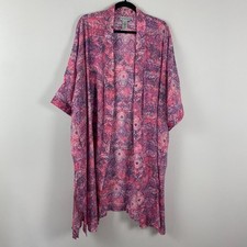 Catherines Open Front Kimono Cardigan Size 4X Pink Purple 3/4 Sleeves