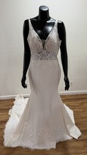 Justin Alexander 55083 Ivory Nude Wedding Dress Size 12 Mermaid Lace Deep V Gown