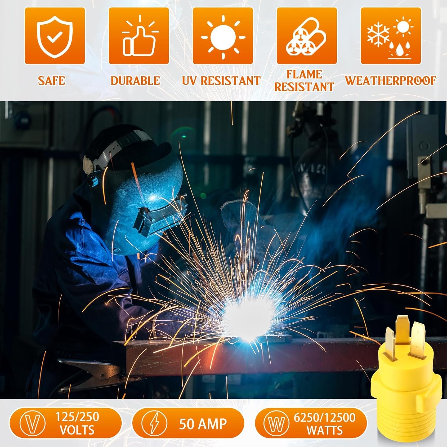 Kanayu 50Amp Welder Adapter Compatible with NEMA 10-50P to 6-50R 50 Yellow 