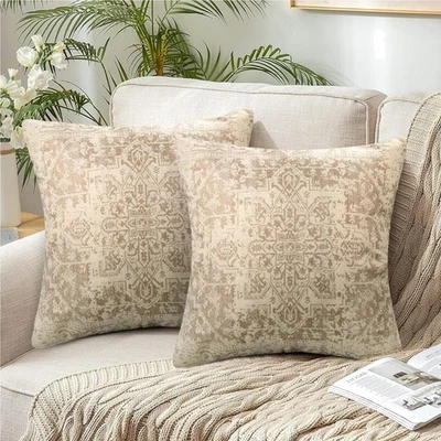 2er Set Leinen Kissenbezüge Boho 45x45cm Beige Doppelseitig Dekorat - Bild 1 von 4