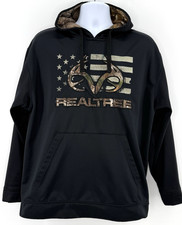 Realtree Camo Flag Antlers Hoodie Men L Black Pullover Hunting Outdoors Graphic
