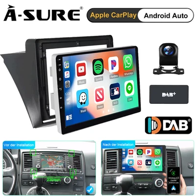 A-SURE Radio de coche 2+32 GB Android 14 GPS Navi DAB+ cámara RDS para VW T5 Transporter Multivan