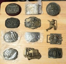 Belt Buckle Collection 12 Brass Belt Buckles New and Used All Prongs Good