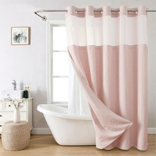 No Hooks Needed Linen Textured Shower Curtain w/ Snap-in Fabric Liner Set 71x74