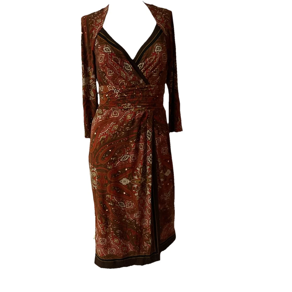 Ann Klein N Y V шеи искусственного надежном контрастная отделка платье размер 6 - Изображение 2 из 4