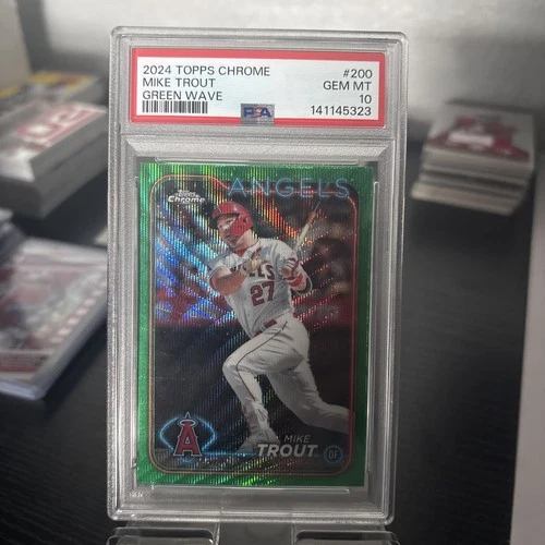 2024 Topps Chrome #200 Mike Trout - LA Angels Green Wave /99, PSA 10