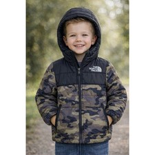 The North Face Kids Reversible Puffer Jacket Camo Black Hooded Size XS