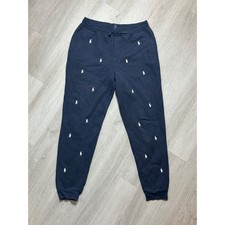 Polo Ralph Lauren Boys Navy Blue All Over Pony Logo Fleece Jogger Sweatpants XL