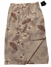 NWT Sag Harbor Tropical Floral Linen Blend Maxi Skirt Tan Brown Size 16