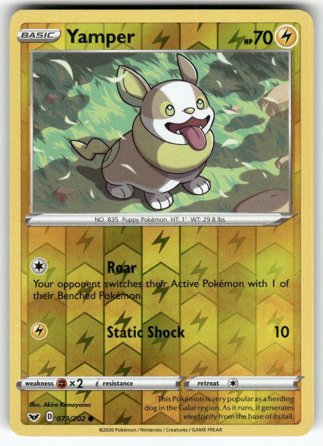 Yamper (073) SWSH01: Sword & Shield Base Set Common,Reverse Holo Pokemon NM