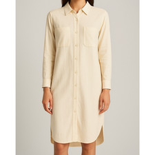 MONROW Button Front Midi Shirt Dress Tunic Linen Blend Pale Yellow Coastal S NWT