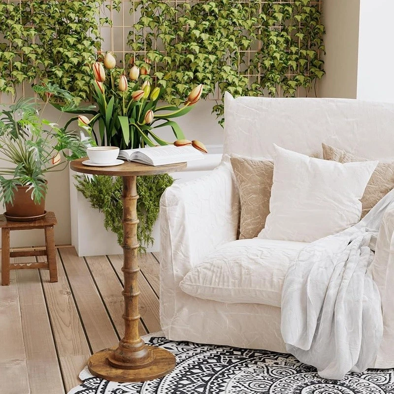 Mesa auxiliar redonda diseño compacto uso versátil seguro niños mascotas fácil montaje Foto 3 de 4