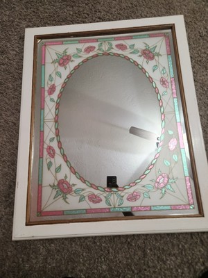 Vintage 1980s 31x26 Stained Glass Florial Mirror.