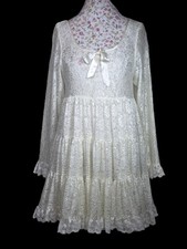 SUMMER SALE--CAPUCCINO--French Lace Tiered Mini Dress--Vintage--312" sweep
