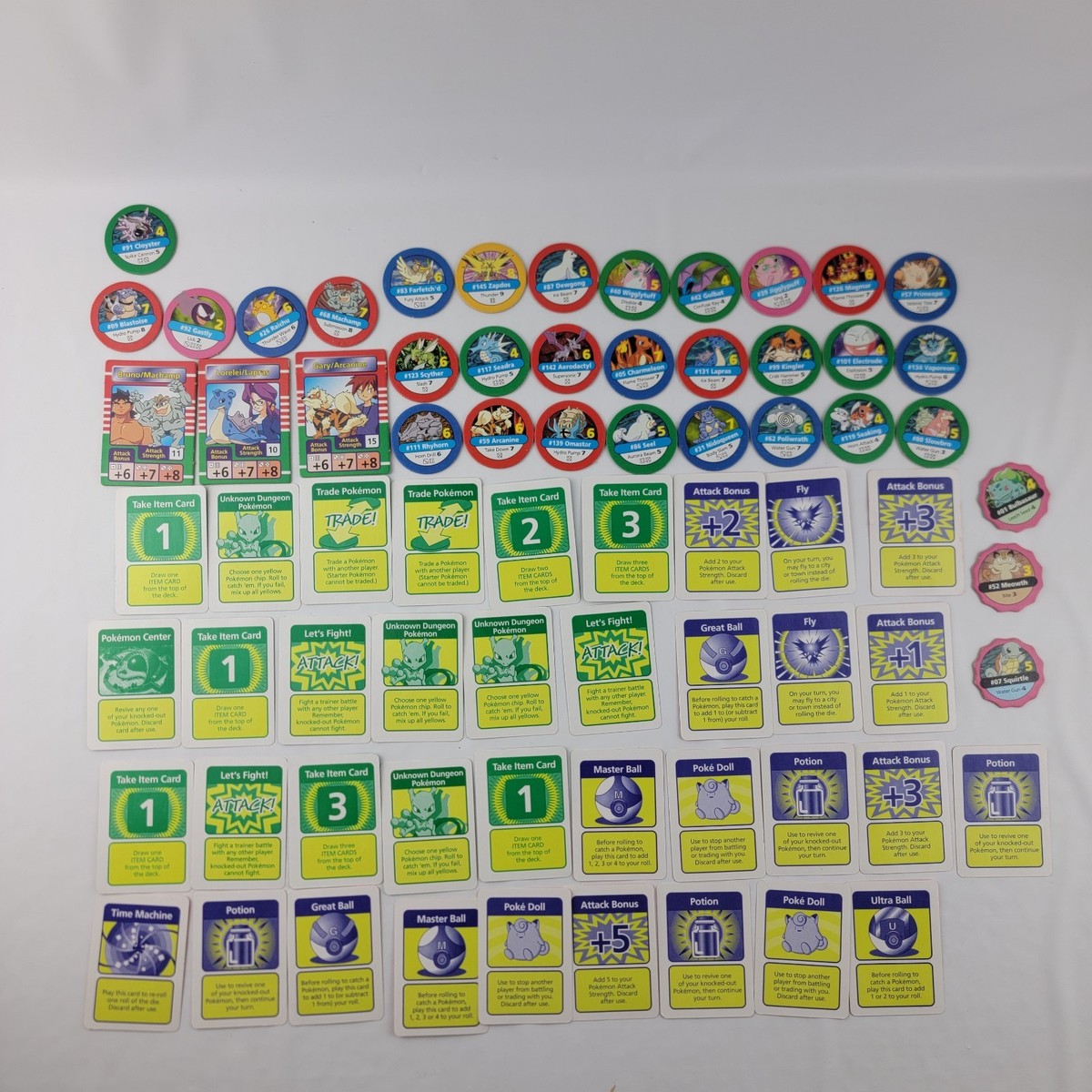 Pokemon Master Trainer Board Game 72 Piece Parts Item Cards Chips Event 1999