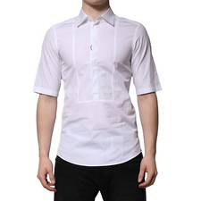 DOLCE & GABBANA Shirt White Cotton Short Sleeves Men Formal 37/US14.5/XS 410usd