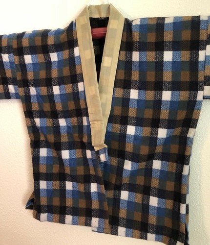 Blue Black Plaid Cotton Flannel Japanese Kimono Happi Haori Jacket - Youth - 第 2/3 張圖片