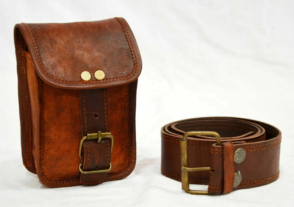 Vintage Véritable Cuir Hunters Choix Taille Pochette avec Ceinture Chèvre Hide - Photo 3/4