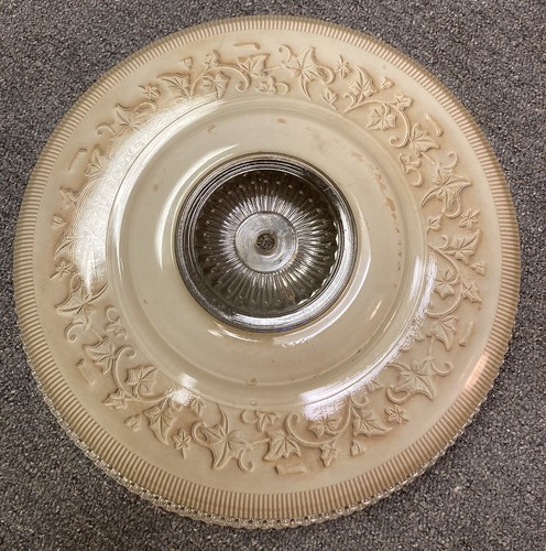 Gorgeous Antique Cream Beige Ivy Pattern Glass 15" Light Ceiling Shade - Picture 1 of 15