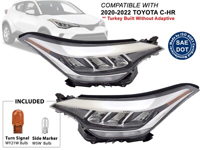 For Head Light 2020 2021 2022 Toyota C-HR Without Adaptive Passenger Driver PAIR