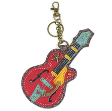 Chala Rock Star Guitar Key Chain Coin Purse Leather Bag Fob Charm New
