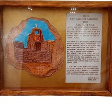 Old San Miguel Mission Ceramic Folk Art Sculpture Shadowbox Signed OOAK Carved 