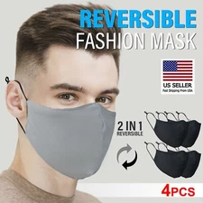 Men's Women's 4/8/12 PC Large Adult Black Reversible Face Mask Reusable Washable