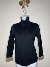 A. P. C. Women's Lasercut Black Turtleneck Cotton Top Black  Taupe Lining Sz S