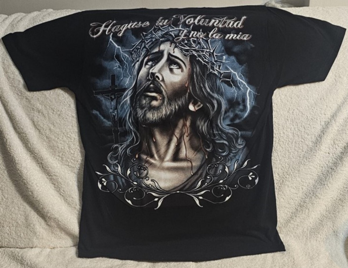 JESUS CHRIST CROWN OF THORNS CROSS LIGHTNING GOD T-SHIRT SHIRT | eBay