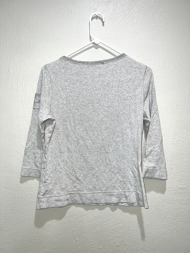 Lauren Ralph Lauren White Gray Stripe 3/4 Sleeve Top Women Size Large - Picture 3 of 7