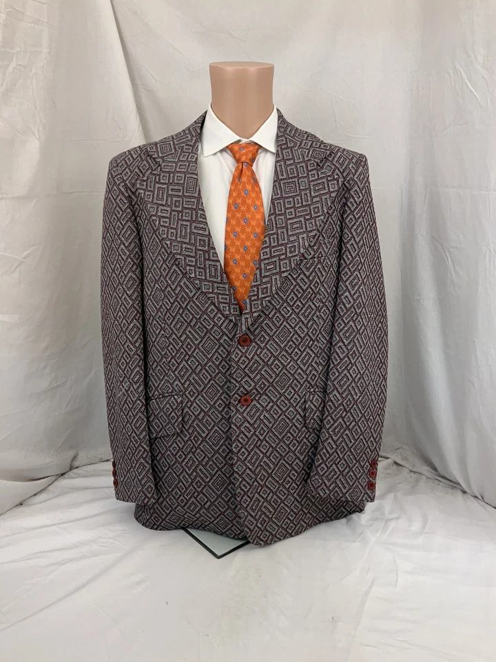 Blazer Retro Años 70 Hierba Tarlek Disco 40L Gris Rojo Poli Solapa Ancha YGI T1-342 Foto 2 de 4