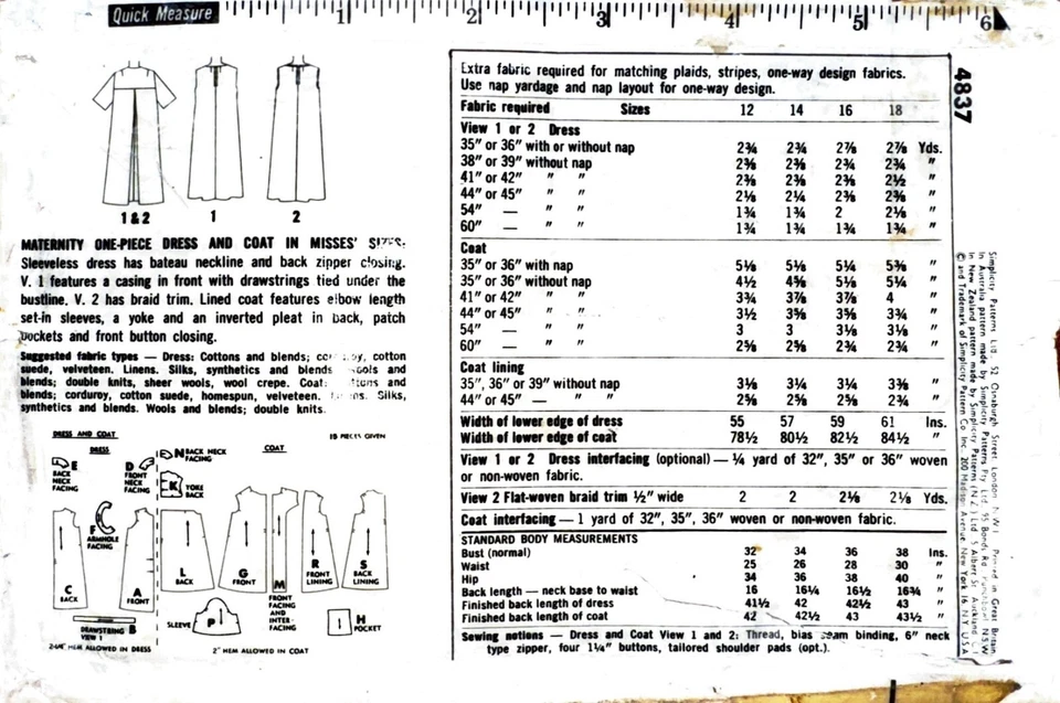 Vintage 1960s Simplicity 4837 Maternity Dress & Coat Sewing Pattern - Size 14 - image 2 of 4