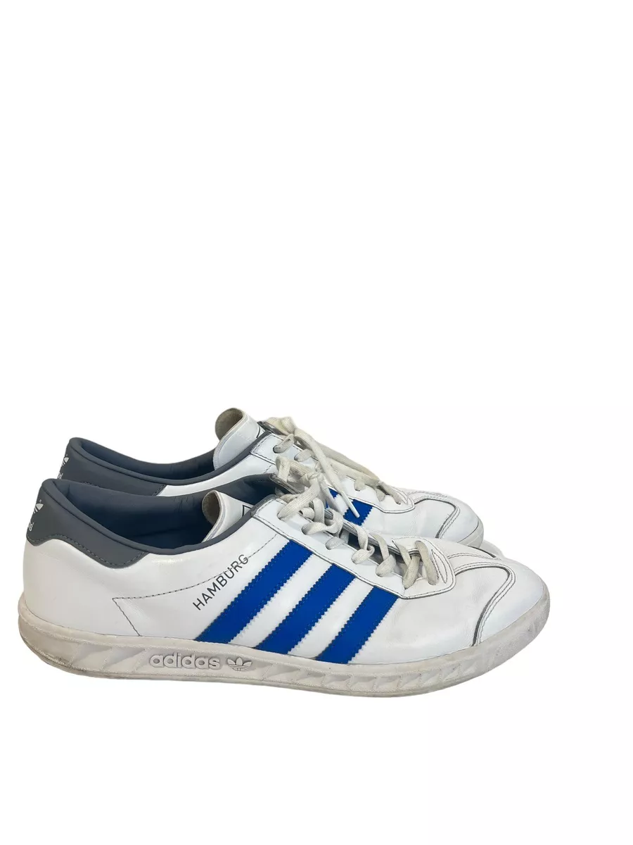 Adidas Originals Hamburg Low Leather Trainers BB2779 White Blue 10.5 US