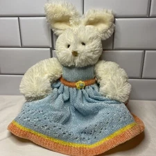 HARRY & DAVID  Soft White Bunny Rabbit Plush Lovey 12" Blue Knit Dress