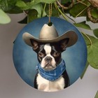 Boston Terrier Dog Portrait, Cowboy, Western, Pet Portrait, Ceramic Ornament