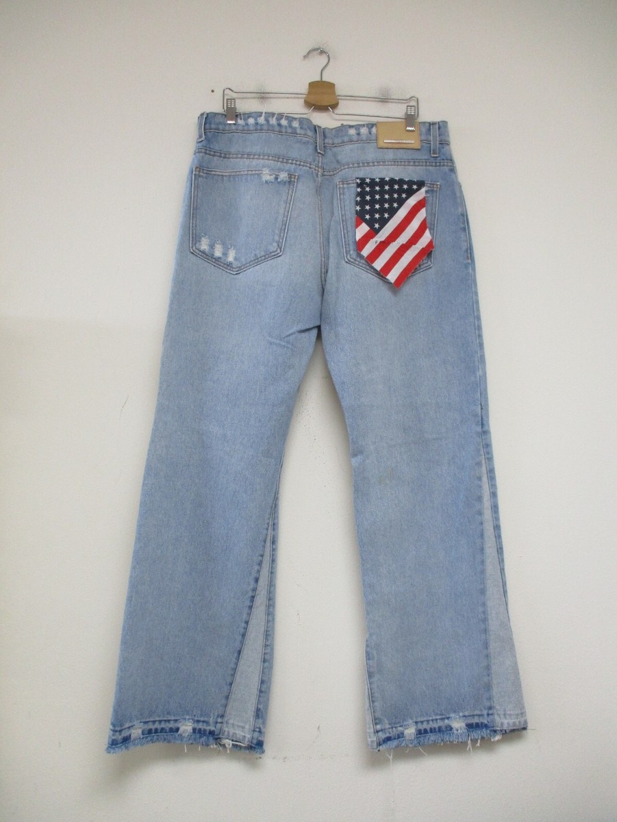 First Row Men's Jeans 38 Blue Denim Distressed Designer